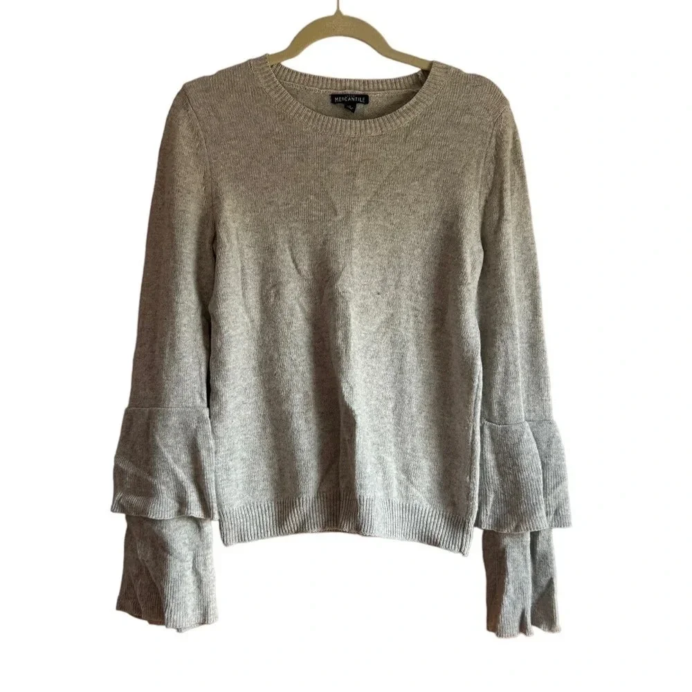 J.CREW GRAY WOOL BLEND BELL SLEEVE SWEATER